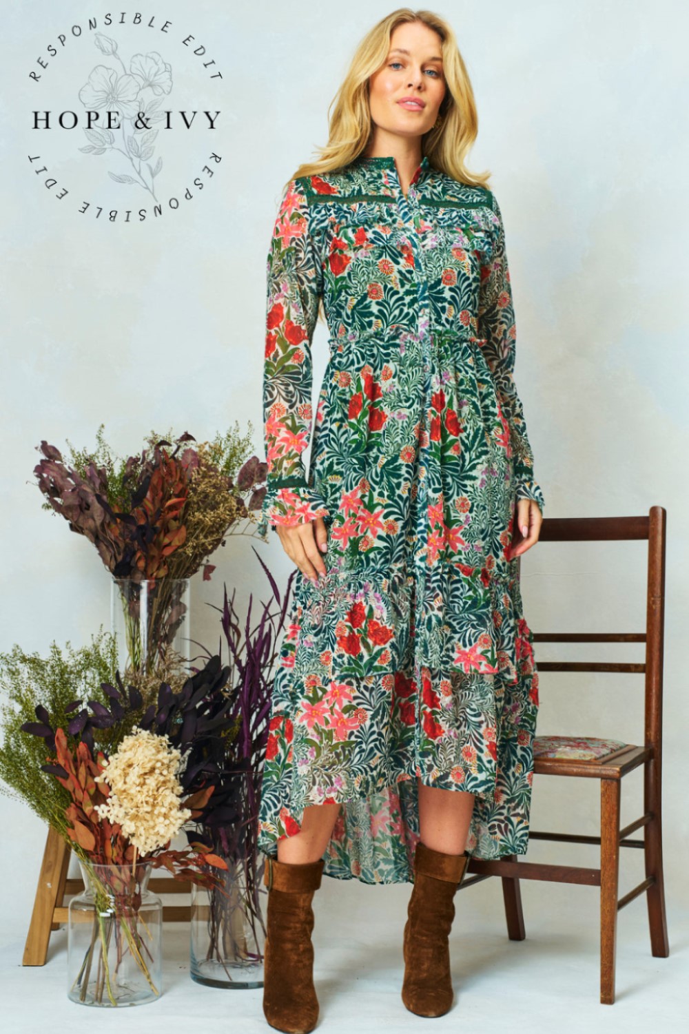 Robin DressWomen's Long Sleeve Floral Midi Dress