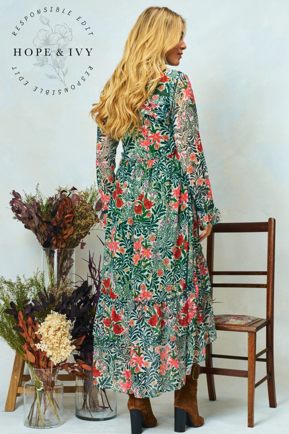 Robin DressWomen's Long Sleeve Floral Midi Dress